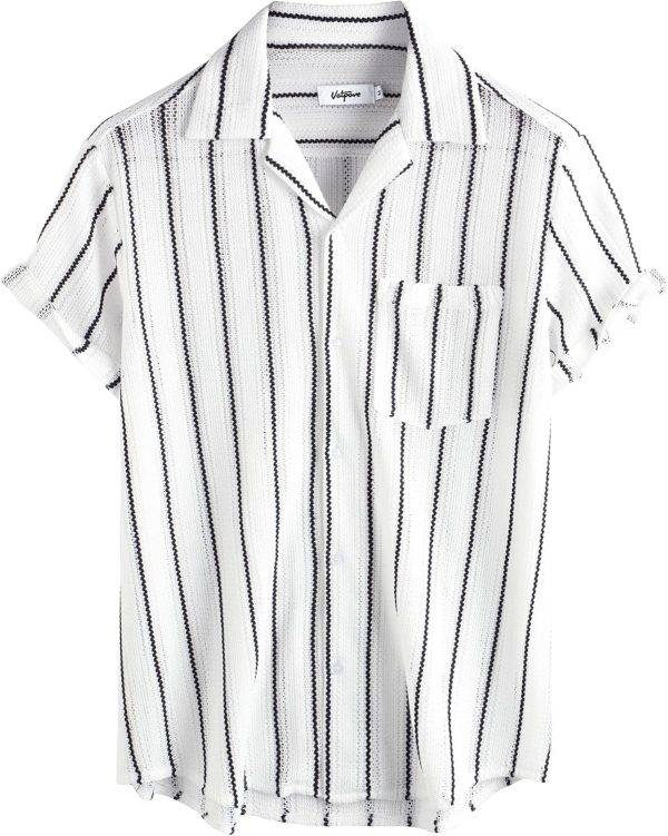 VATPAVE Mens Summer Lace Shirts See Through Sheer Shirts Casual Short Sleeve Button Down Beach Shirts - Image 46