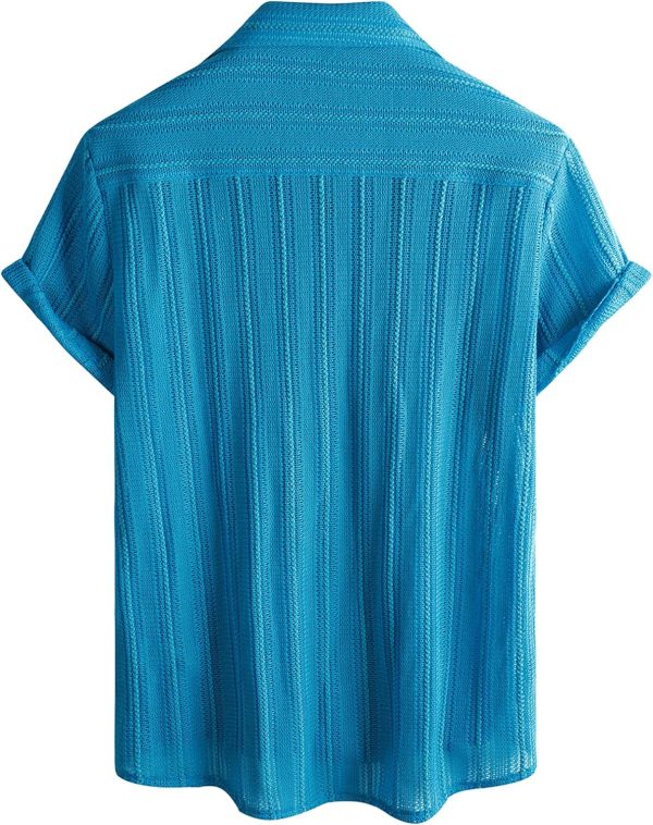 VATPAVE Mens Summer Lace Shirts See Through Sheer Shirts Casual Short Sleeve Button Down Beach Shirts - Image 53