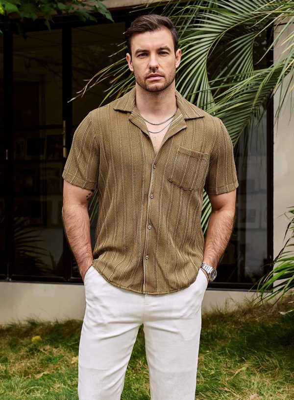 VATPAVE Mens Summer Lace Shirts See Through Sheer Shirts Casual Short Sleeve Button Down Beach Shirts - Image 56