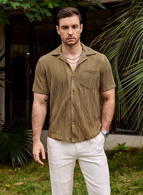 VATPAVE Mens Summer Lace Shirts See Through Sheer Shirts Casual Short Sleeve Button Down Beach Shirts - Image 57
