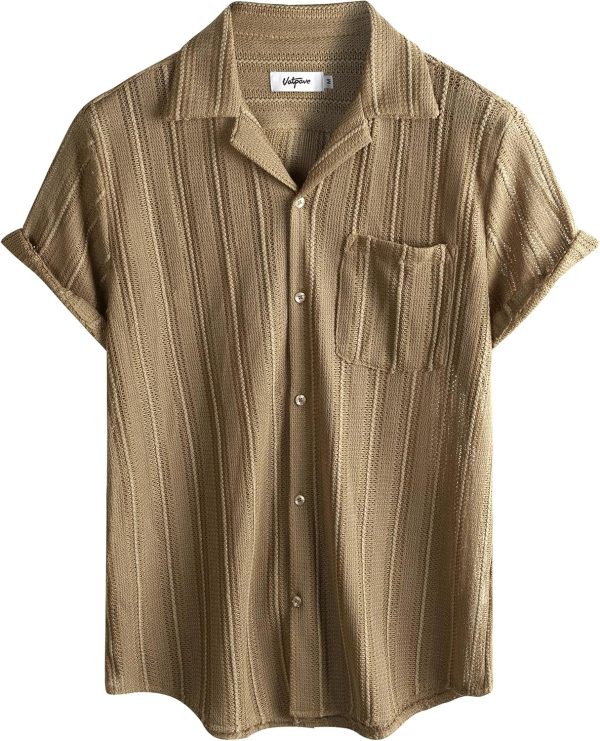 VATPAVE Mens Summer Lace Shirts See Through Sheer Shirts Casual Short Sleeve Button Down Beach Shirts - Image 58