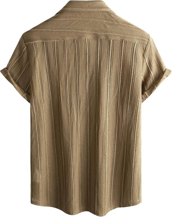 VATPAVE Mens Summer Lace Shirts See Through Sheer Shirts Casual Short Sleeve Button Down Beach Shirts - Image 59