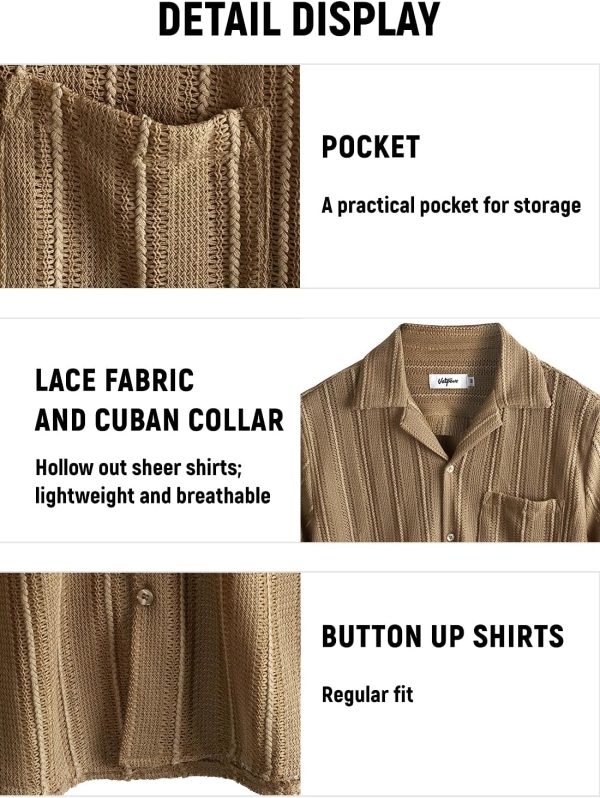 VATPAVE Mens Summer Lace Shirts See Through Sheer Shirts Casual Short Sleeve Button Down Beach Shirts - Image 60