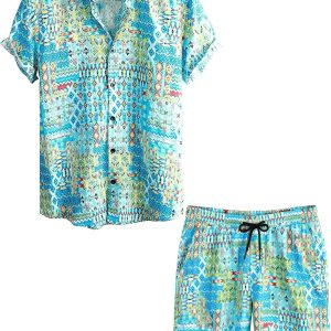 VATPAVE Mens Floral Hawaiian Shirts Short Sleeve Button Down Beach Shirts Suits