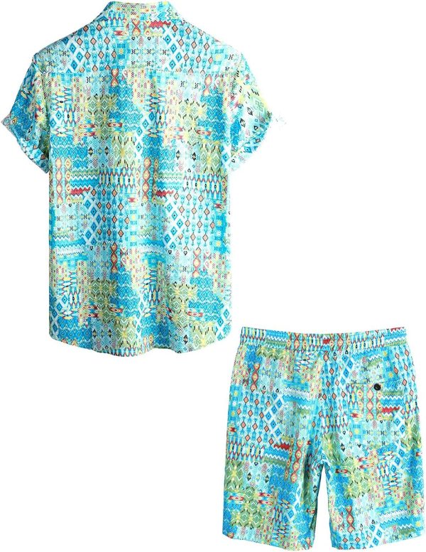 VATPAVE Mens Floral Hawaiian Shirts Short Sleeve Button Down Beach Shirts Suits - Image 2