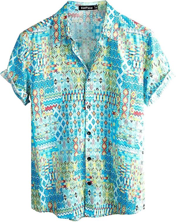 VATPAVE Mens Floral Hawaiian Shirts Short Sleeve Button Down Beach Shirts Suits - Image 3