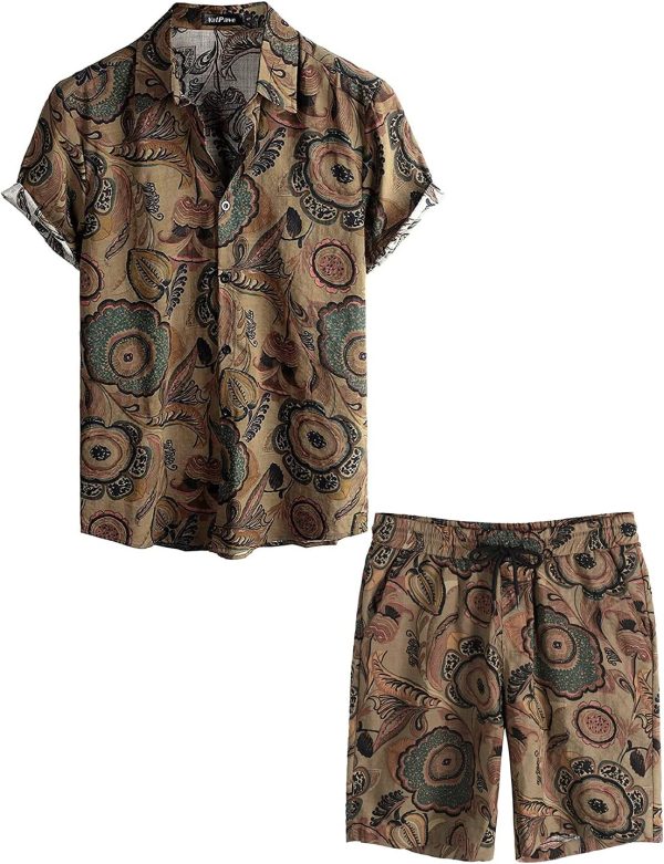 VATPAVE Mens Floral Hawaiian Shirts Short Sleeve Button Down Beach Shirts Suits - Image 7