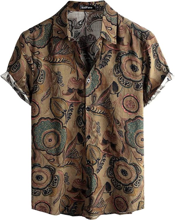 VATPAVE Mens Floral Hawaiian Shirts Short Sleeve Button Down Beach Shirts Suits - Image 9