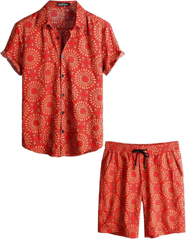 VATPAVE Mens Floral Hawaiian Shirts Short Sleeve Button Down Beach Shirts Suits - Image 19