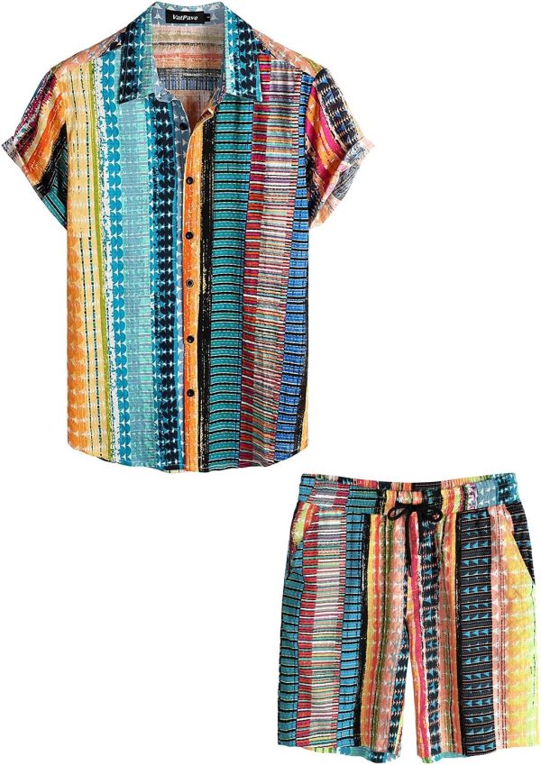 VATPAVE Mens Floral Hawaiian Shirts Short Sleeve Button Down Beach Shirts Suits - Image 25