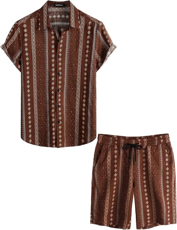 VATPAVE Mens Floral Hawaiian Shirts Short Sleeve Button Down Beach Shirts Suits - Image 31