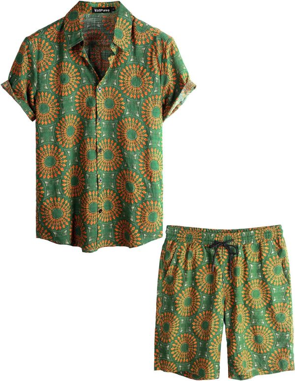 VATPAVE Mens Floral Hawaiian Shirts Short Sleeve Button Down Beach Shirts Suits - Image 37