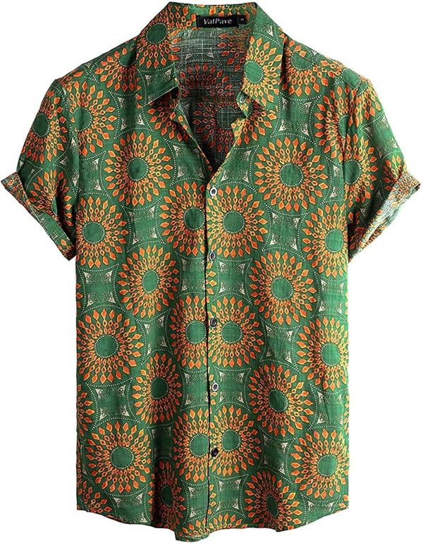 VATPAVE Mens Floral Hawaiian Shirts Short Sleeve Button Down Beach Shirts Suits - Image 39