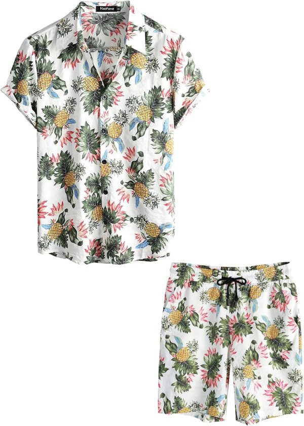 VATPAVE Mens Floral Hawaiian Shirts Short Sleeve Button Down Beach Shirts Suits - Image 55