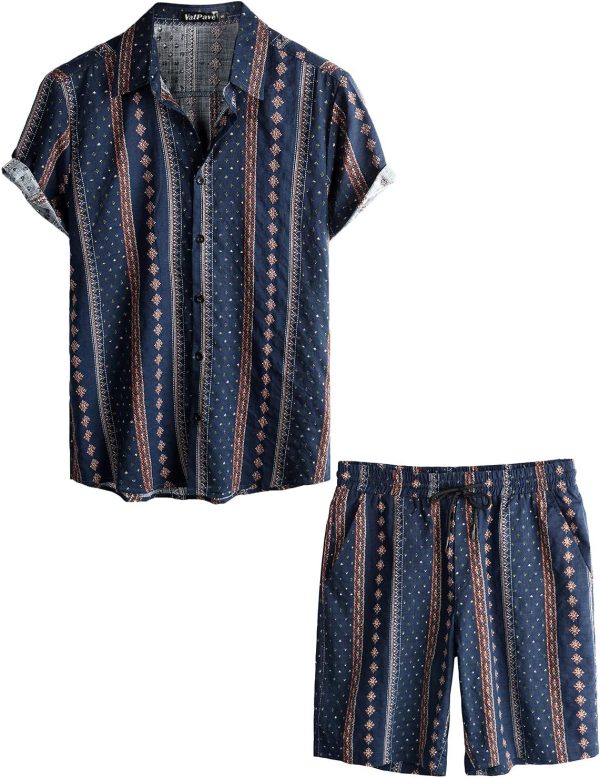 VATPAVE Mens Floral Hawaiian Shirts Short Sleeve Button Down Beach Shirts Suits - Image 61