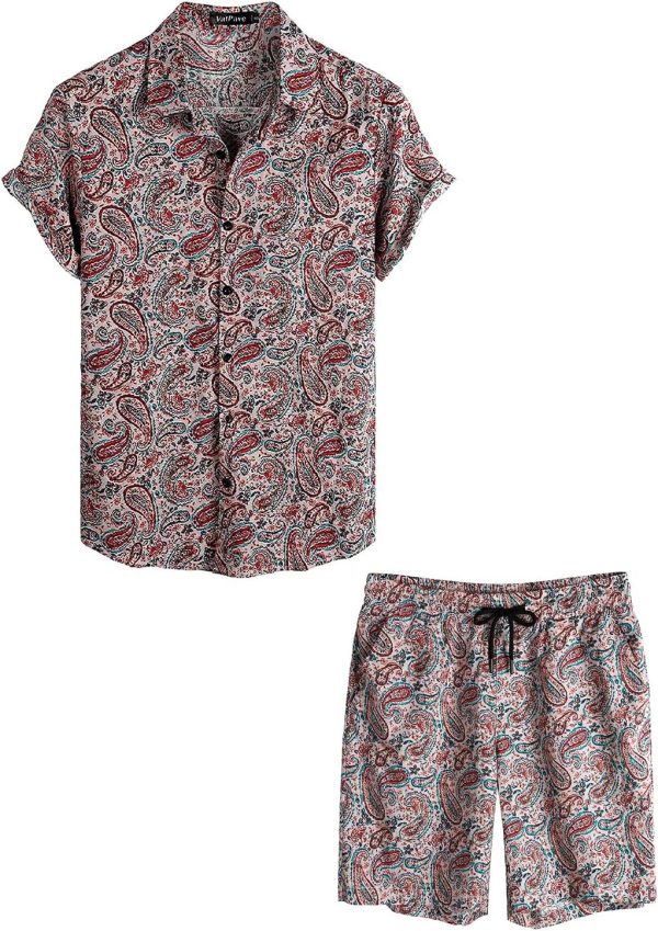 VATPAVE Mens Floral Hawaiian Shirts Short Sleeve Button Down Beach Shirts Suits - Image 67