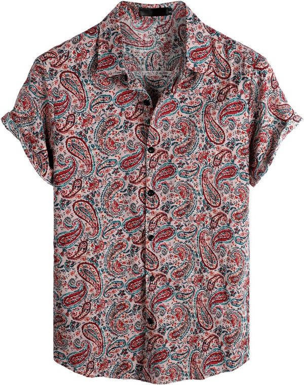 VATPAVE Mens Floral Hawaiian Shirts Short Sleeve Button Down Beach Shirts Suits - Image 69