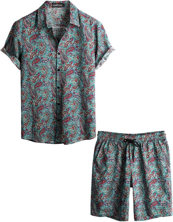 VATPAVE Mens Floral Hawaiian Shirts Short Sleeve Button Down Beach Shirts Suits - Image 79