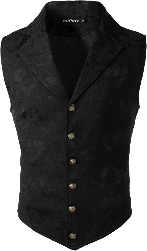 VATPAVE Mens Victorian Suit Vest Steampunk Gothic Waistcoat - Image 2