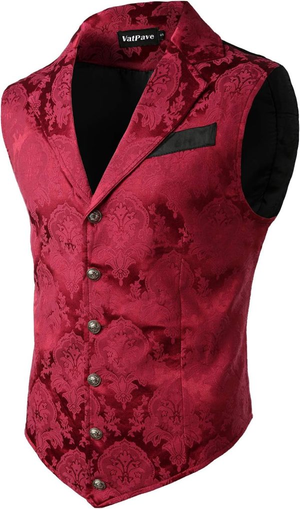 VATPAVE Mens Victorian Suit Vest Steampunk Gothic Waistcoat - Image 7