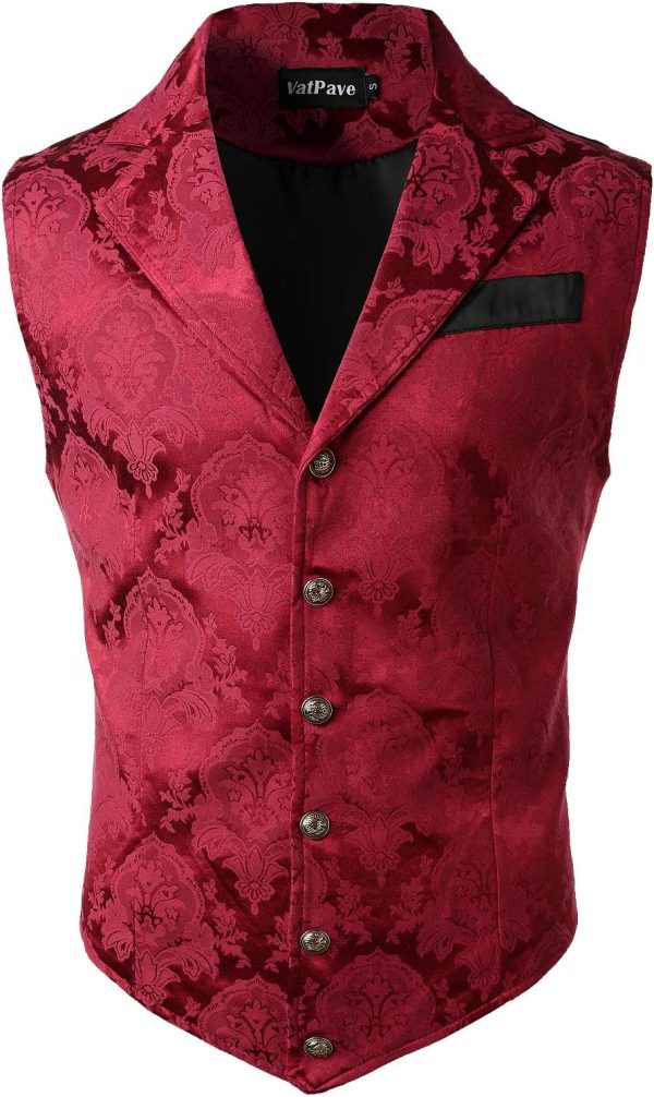 VATPAVE Mens Victorian Suit Vest Steampunk Gothic Waistcoat - Image 8