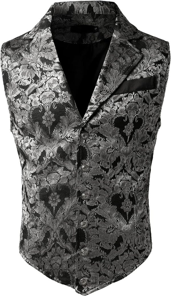 VATPAVE Mens Victorian Suit Vest Steampunk Gothic Waistcoat - Image 14