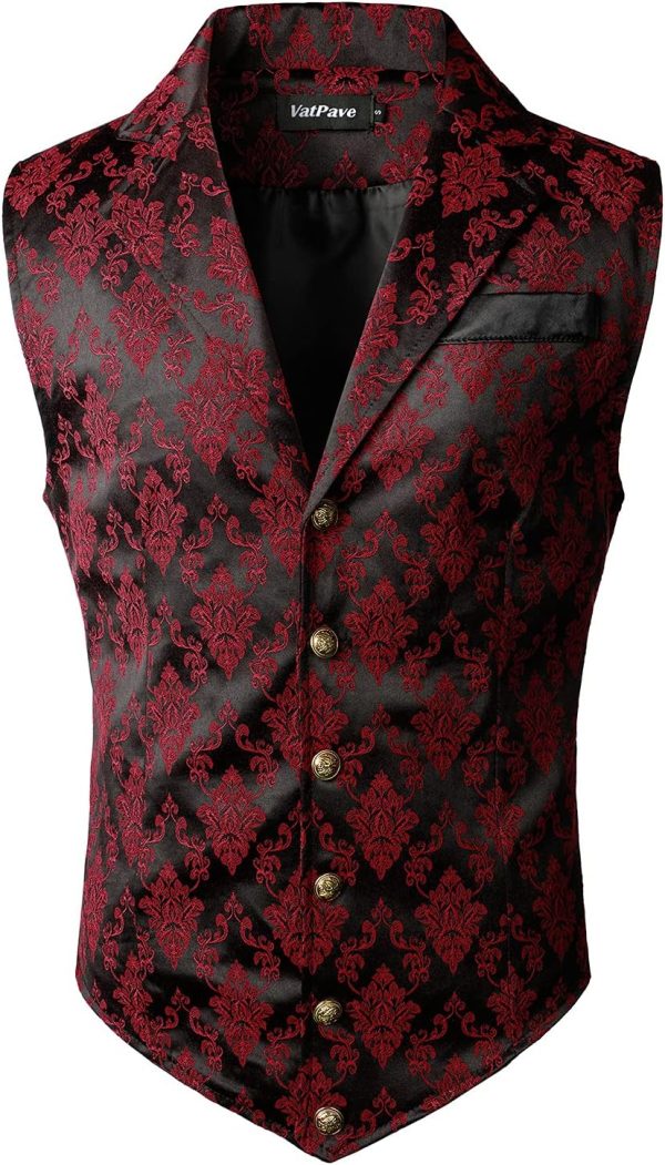 VATPAVE Mens Victorian Suit Vest Steampunk Gothic Waistcoat - Image 25