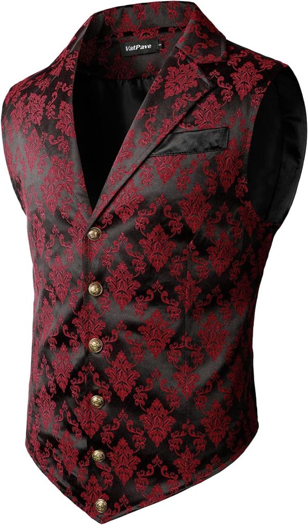 VATPAVE Mens Victorian Suit Vest Steampunk Gothic Waistcoat - Image 26