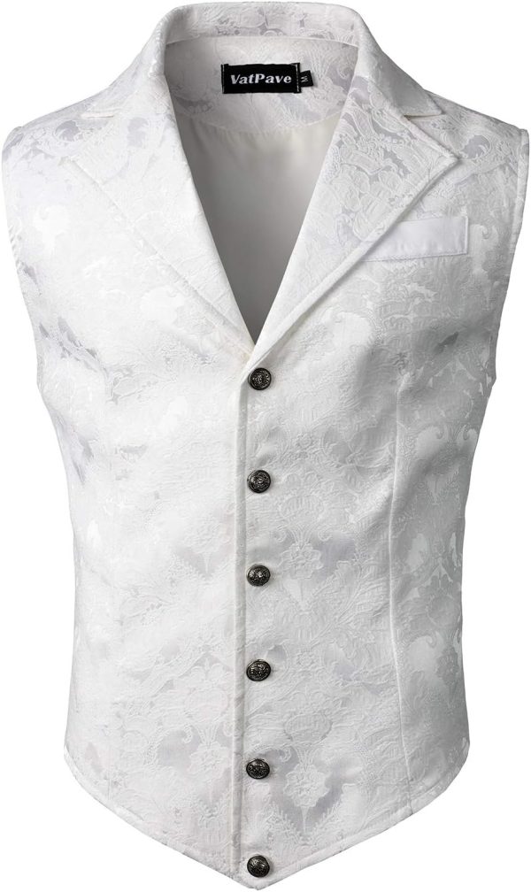 VATPAVE Mens Victorian Suit Vest Steampunk Gothic Waistcoat - Image 32