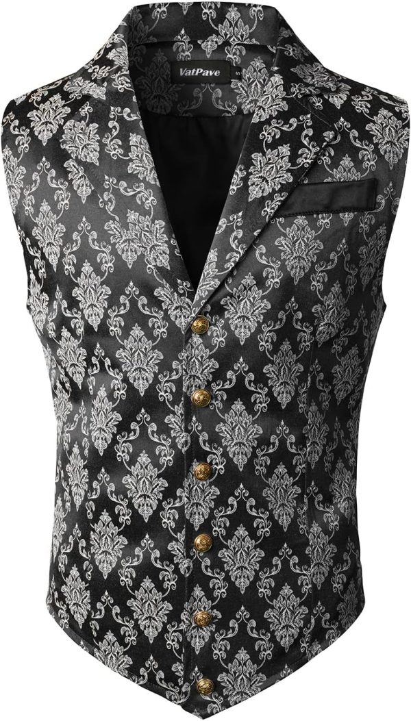 VATPAVE Mens Victorian Suit Vest Steampunk Gothic Waistcoat - Image 37