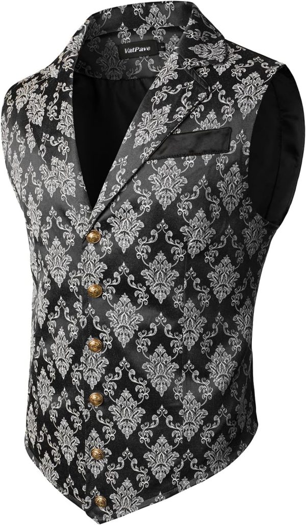 VATPAVE Mens Victorian Suit Vest Steampunk Gothic Waistcoat - Image 39