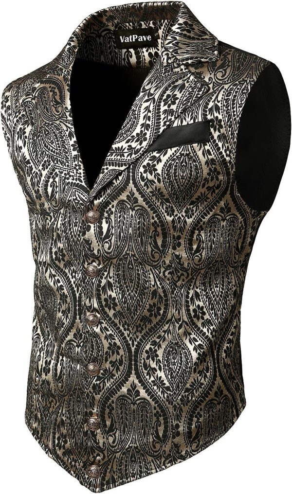 VATPAVE Mens Victorian Suit Vest Steampunk Gothic Waistcoat - Image 49
