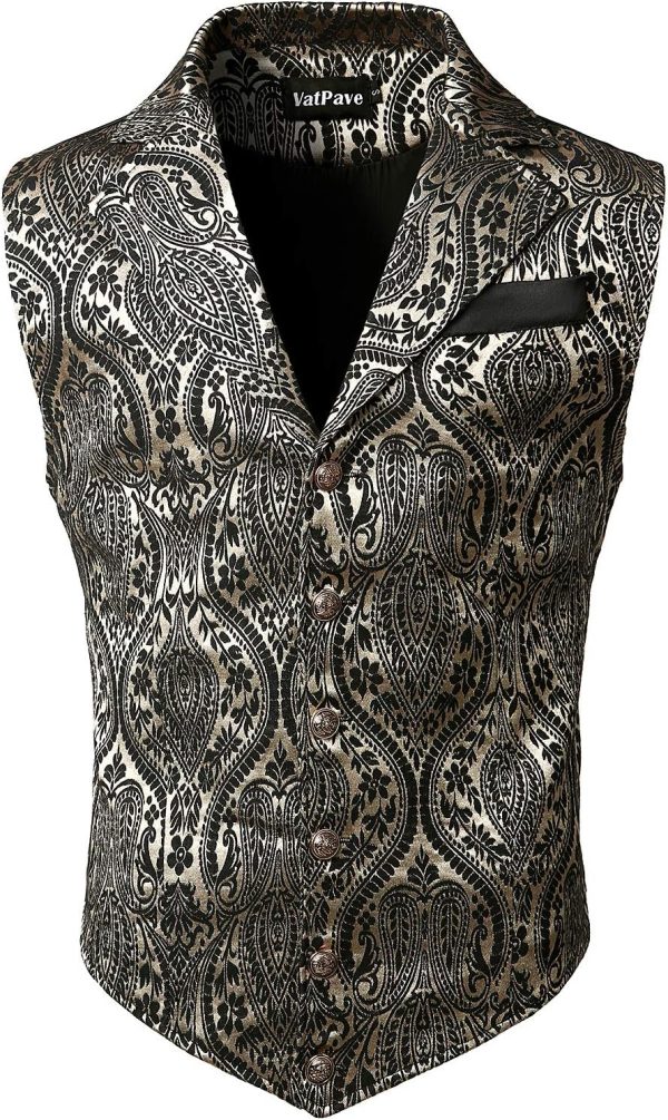 VATPAVE Mens Victorian Suit Vest Steampunk Gothic Waistcoat - Image 50