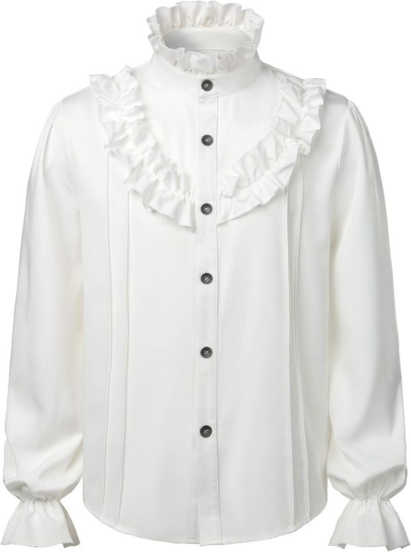 VATPAVE Mens Ruffle Pirate Shirts Medieval Renaissance Cosplay Costume Steampunk Victorian Tops