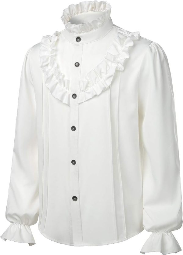 VATPAVE Mens Ruffle Pirate Shirts Medieval Renaissance Cosplay Costume Steampunk Victorian Tops - Image 2