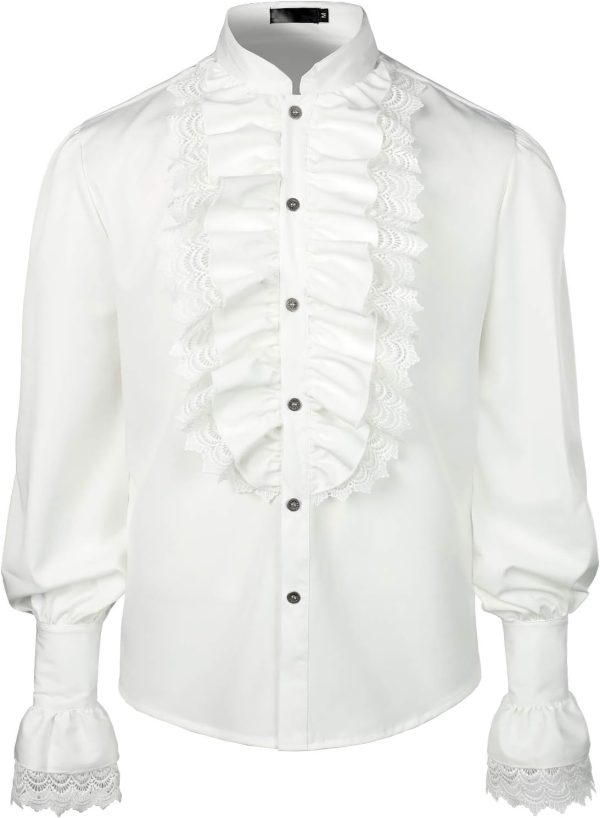VATPAVE Mens Ruffle Pirate Shirts Medieval Renaissance Cosplay Costume Steampunk Victorian Tops - Image 7