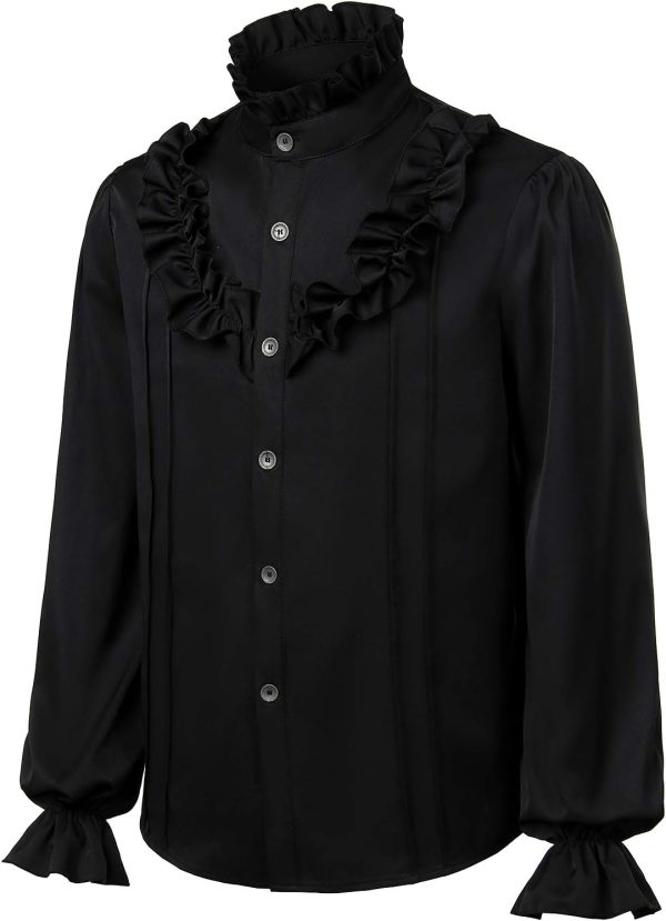 VATPAVE Mens Ruffle Pirate Shirts Medieval Renaissance Cosplay Costume Steampunk Victorian Tops - Image 13