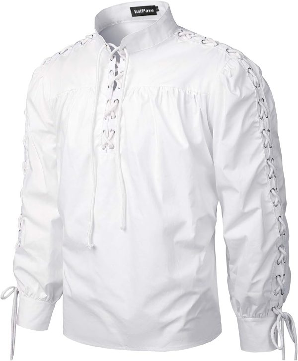 VATPAVE Mens Bandage Renaissance Shirts Gothic Pirate Cosplay Costume Tops - Image 2