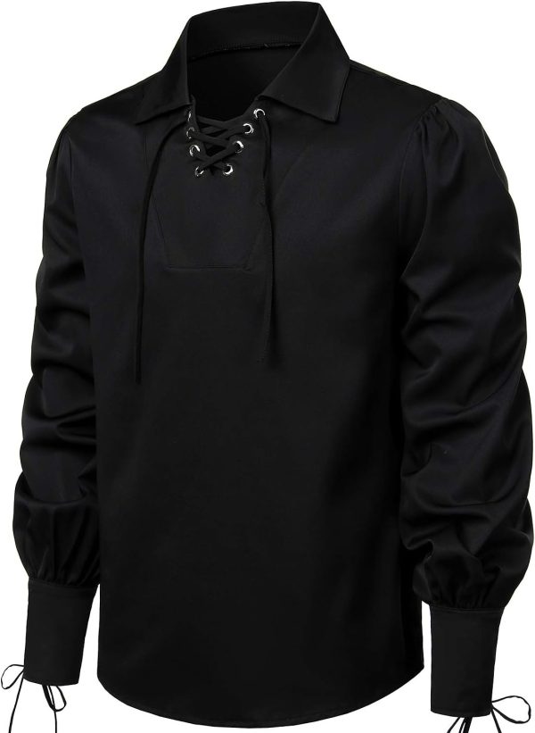 VATPAVE Mens Bandage Renaissance Shirts Gothic Pirate Cosplay Costume Tops - Image 14