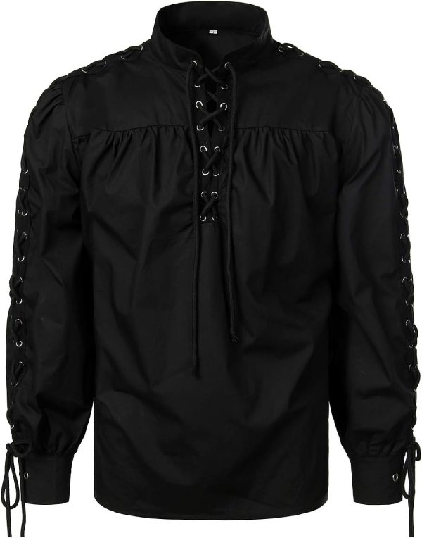VATPAVE Mens Bandage Renaissance Shirts Gothic Pirate Cosplay Costume Tops - Image 19