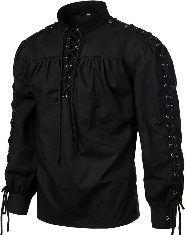 VATPAVE Mens Bandage Renaissance Shirts Gothic Pirate Cosplay Costume Tops - Image 20