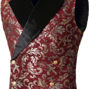 VATPAVE Mens Victorian Double Breasted Vest Gothic Steampunk Waistcoat