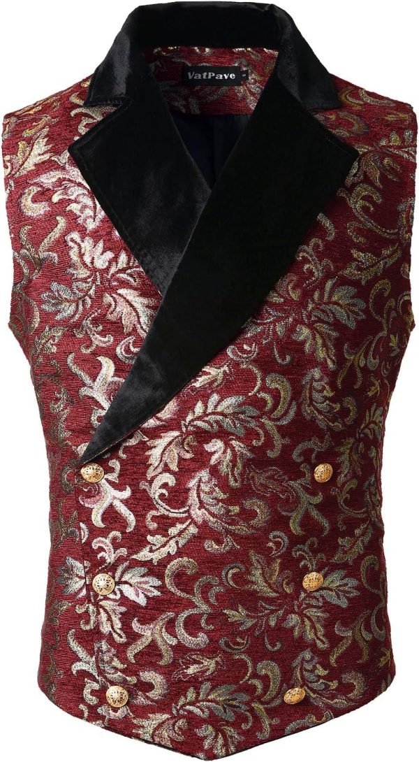 VATPAVE Mens Victorian Double Breasted Vest Gothic Steampunk Waistcoat - Image 2