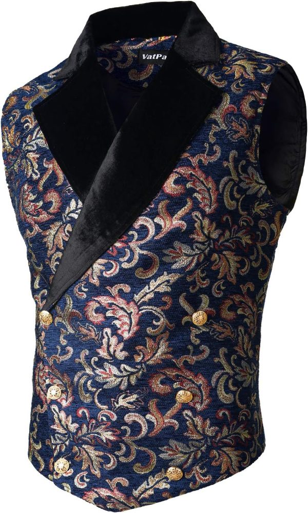 VATPAVE Mens Victorian Double Breasted Vest Gothic Steampunk Waistcoat - Image 7