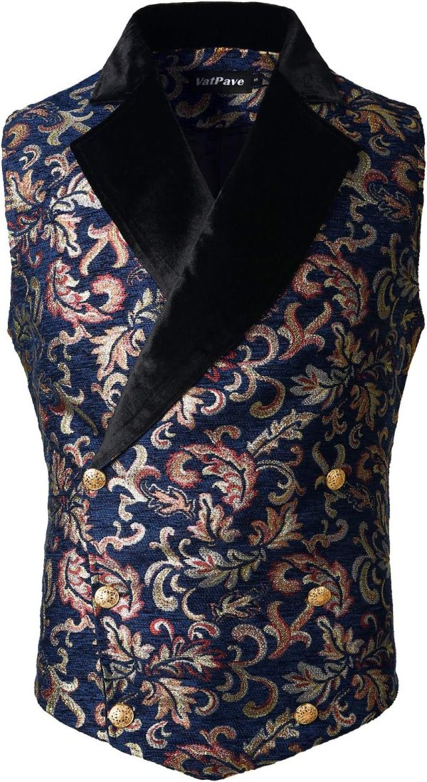 VATPAVE Mens Victorian Double Breasted Vest Gothic Steampunk Waistcoat - Image 8