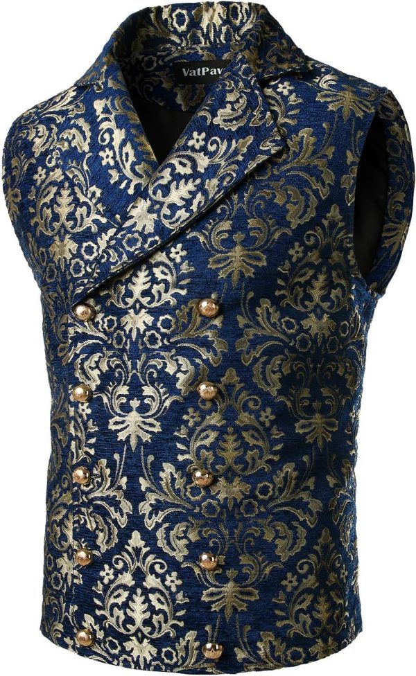 VATPAVE Mens Victorian Double Breasted Vest Gothic Steampunk Waistcoat - Image 13