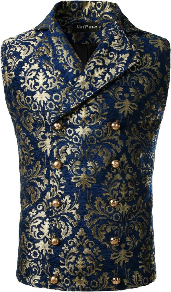 VATPAVE Mens Victorian Double Breasted Vest Gothic Steampunk Waistcoat - Image 14