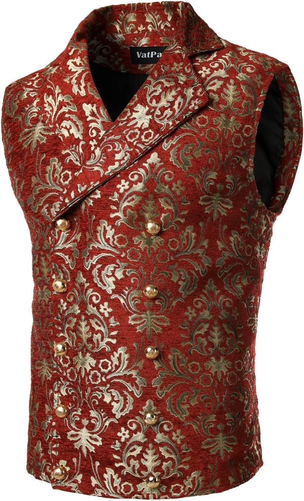 VATPAVE Mens Victorian Double Breasted Vest Gothic Steampunk Waistcoat - Image 19