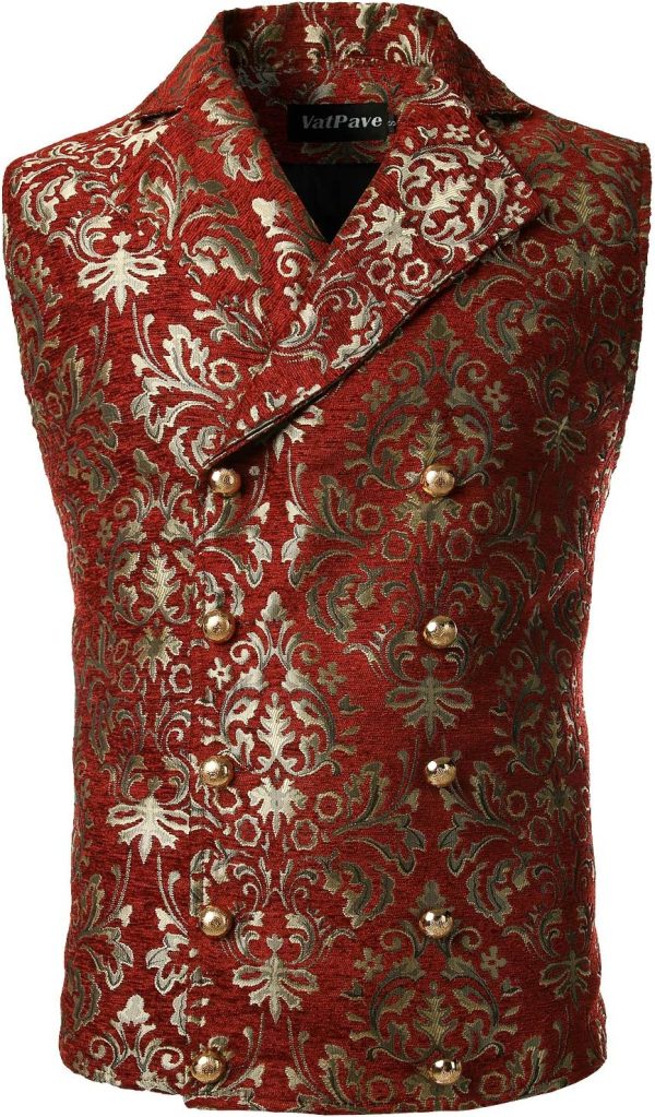 VATPAVE Mens Victorian Double Breasted Vest Gothic Steampunk Waistcoat - Image 20