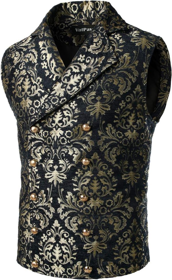 VATPAVE Mens Victorian Double Breasted Vest Gothic Steampunk Waistcoat - Image 25